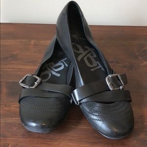 Black Leather buckle flats in size 8